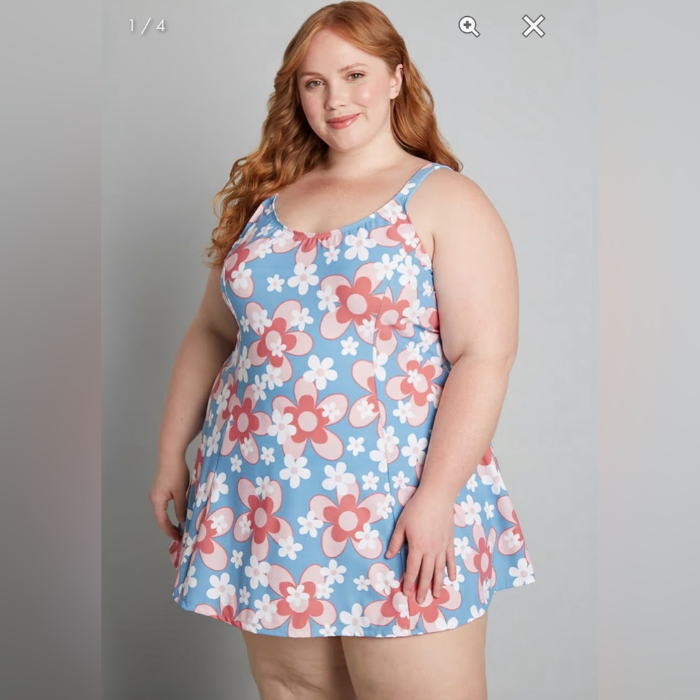 Let Fun Bloom One-Piece Swimsuit by ModCloth - NWOT -‎ Blue Floral